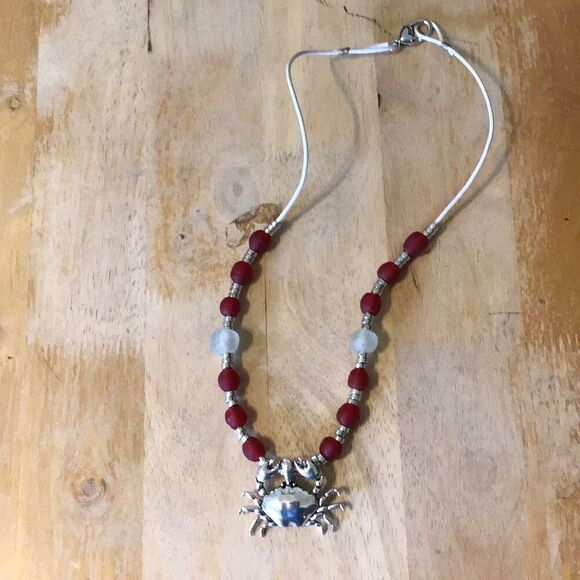 Necklace, Handmade Red & White Statement Necklace, NEW, 26", Artisan - Picture 6 of 6